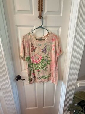 MP Floral Butterfly Short-Sleeve Women's Top - Pink